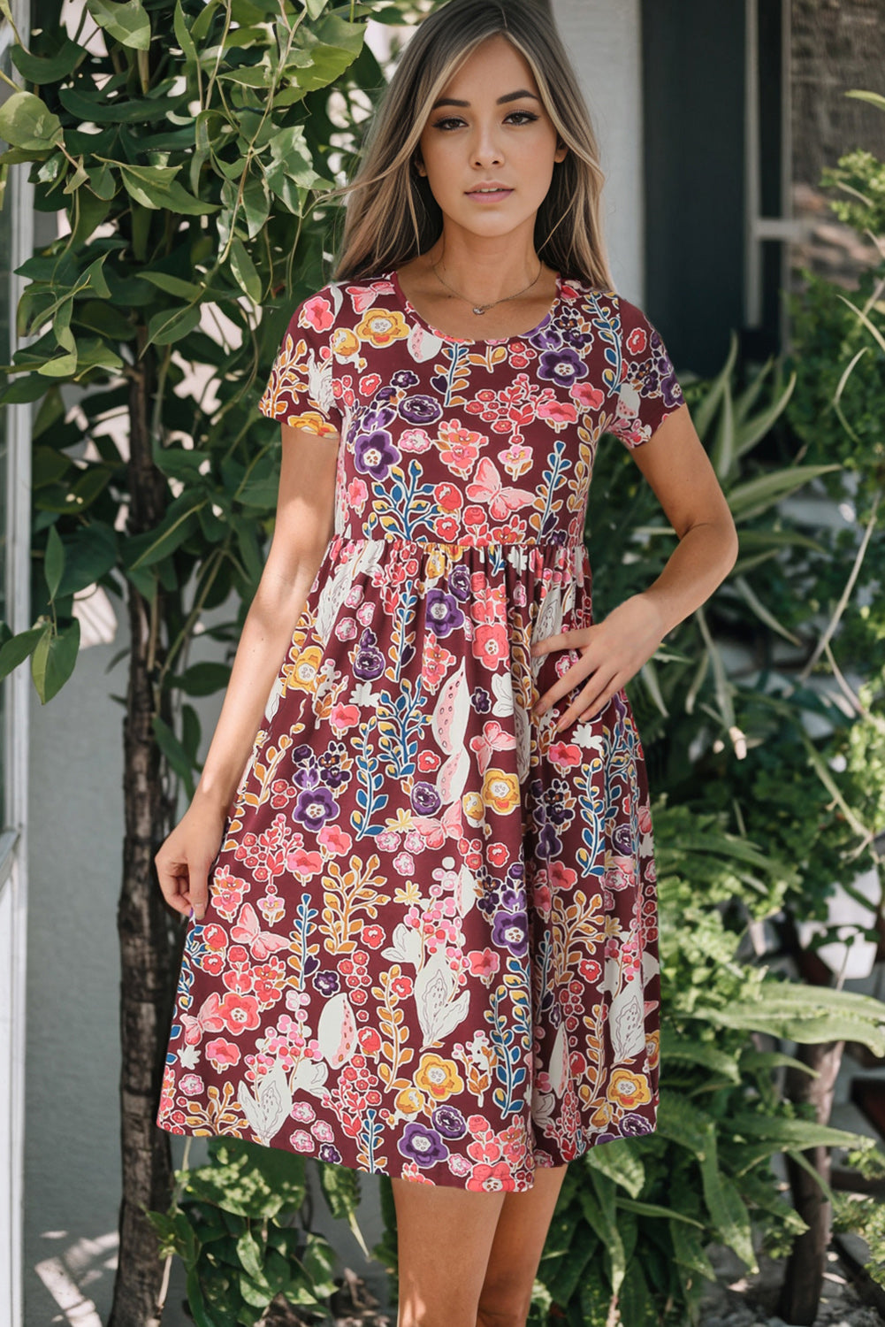 Honeybee Mumford's Floral Round Neck Short Sleeve Dress