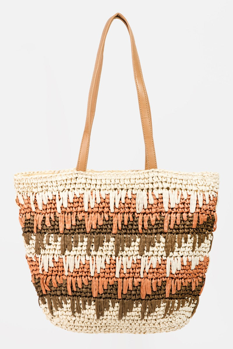 Honeybee Mumford's Straw Braided Striped Tote Bag