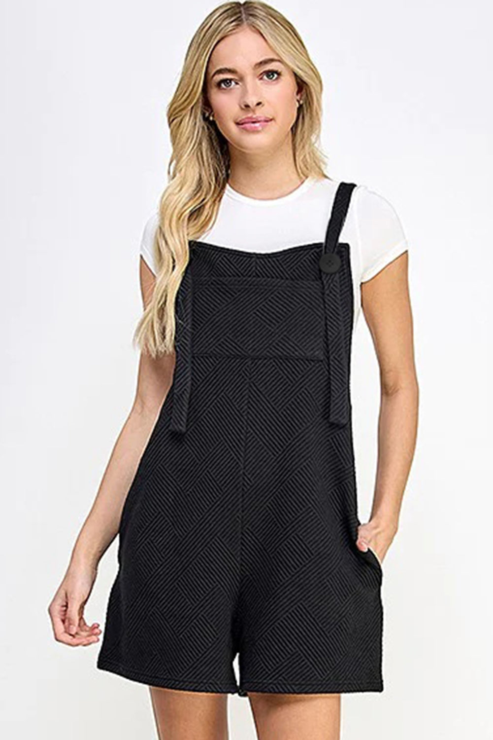 Honeybee Mumford's Black Adjustable Straps Textured Romper