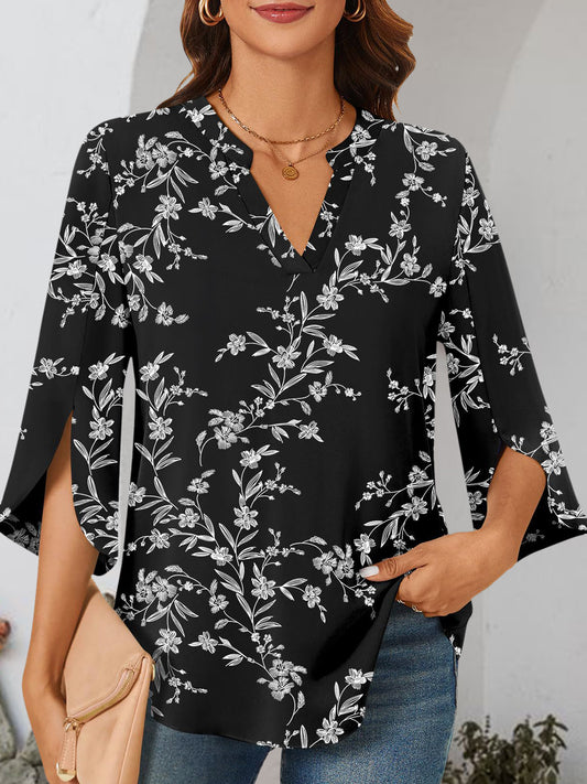 Honeybee Mumford's Notched Slit Half Sleeve Blouse