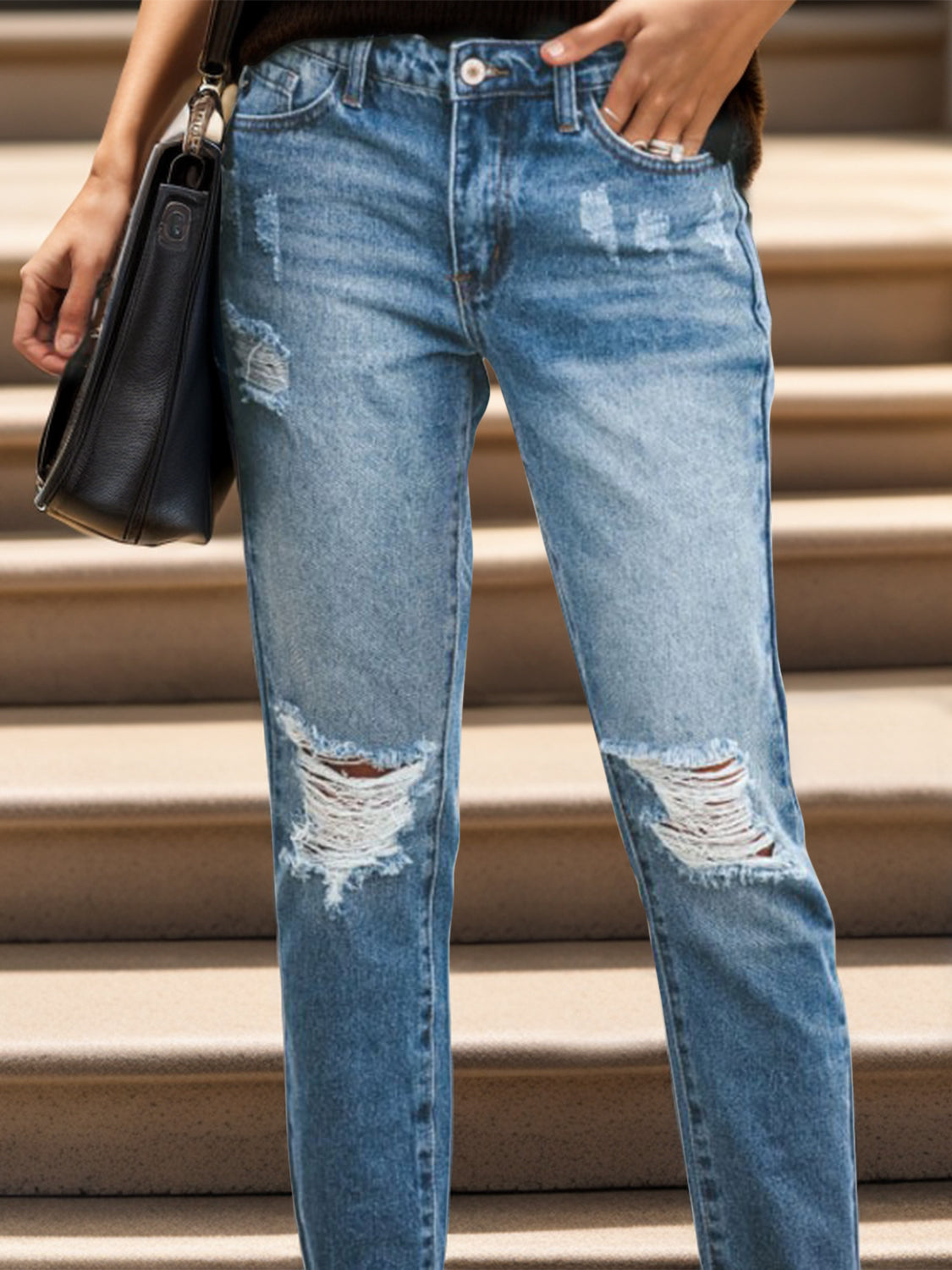 Honeybee Mumford's Distressed Raw Hem Jeans with Pockets