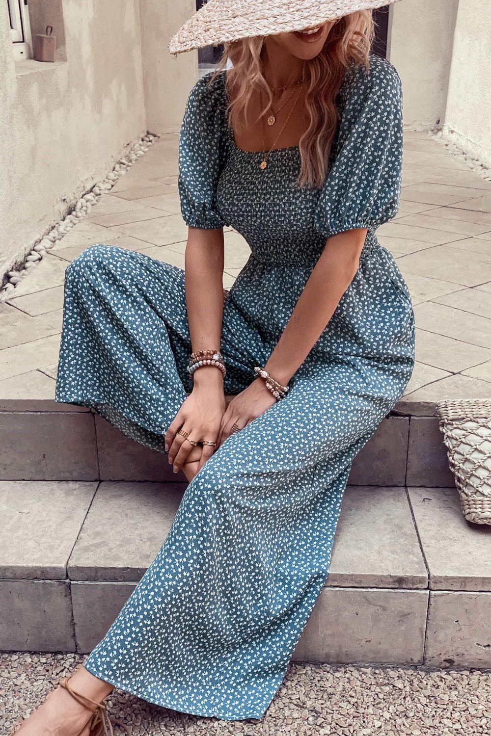 Honeybee Mumford's Printed Square Neck Jumpsuit with Pockets