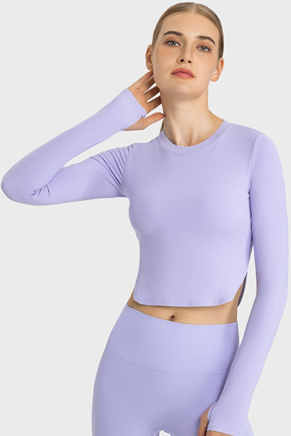 Honeybee Mumford's Side Slit Long Sleeve Round Neck Crop Top