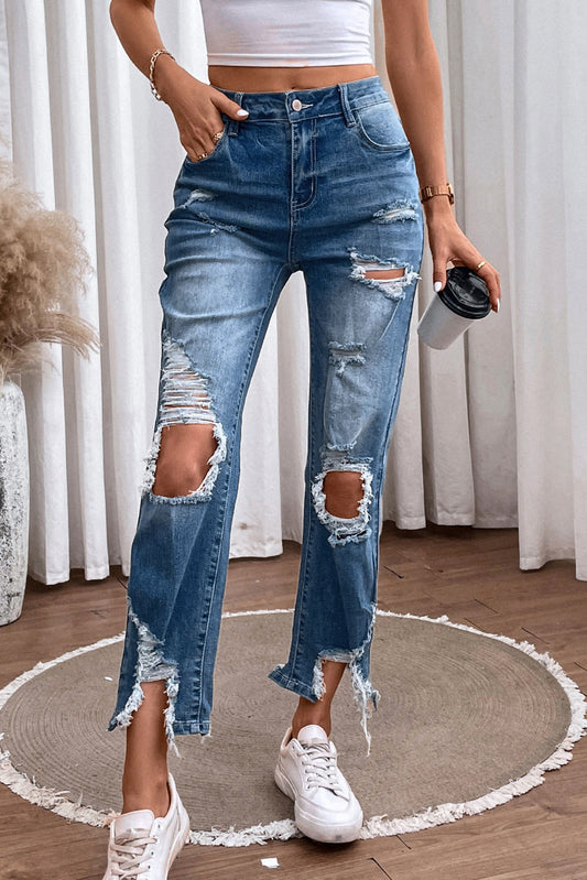 Honeybee Mumford's Distressed Raw Hem Straight Jeans