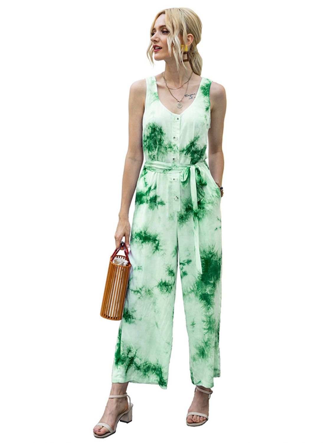 Honeybee Mumford's Tie-Dye Tie Waist Sleeveless Jumpsuit