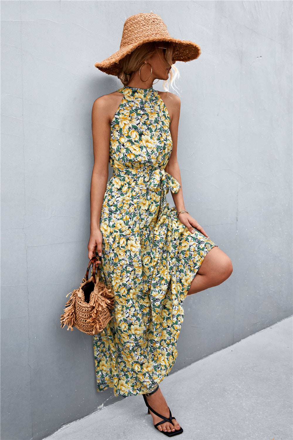 Honeybee Mumford's Printed Sleeveless Tie Waist Maxi Dress