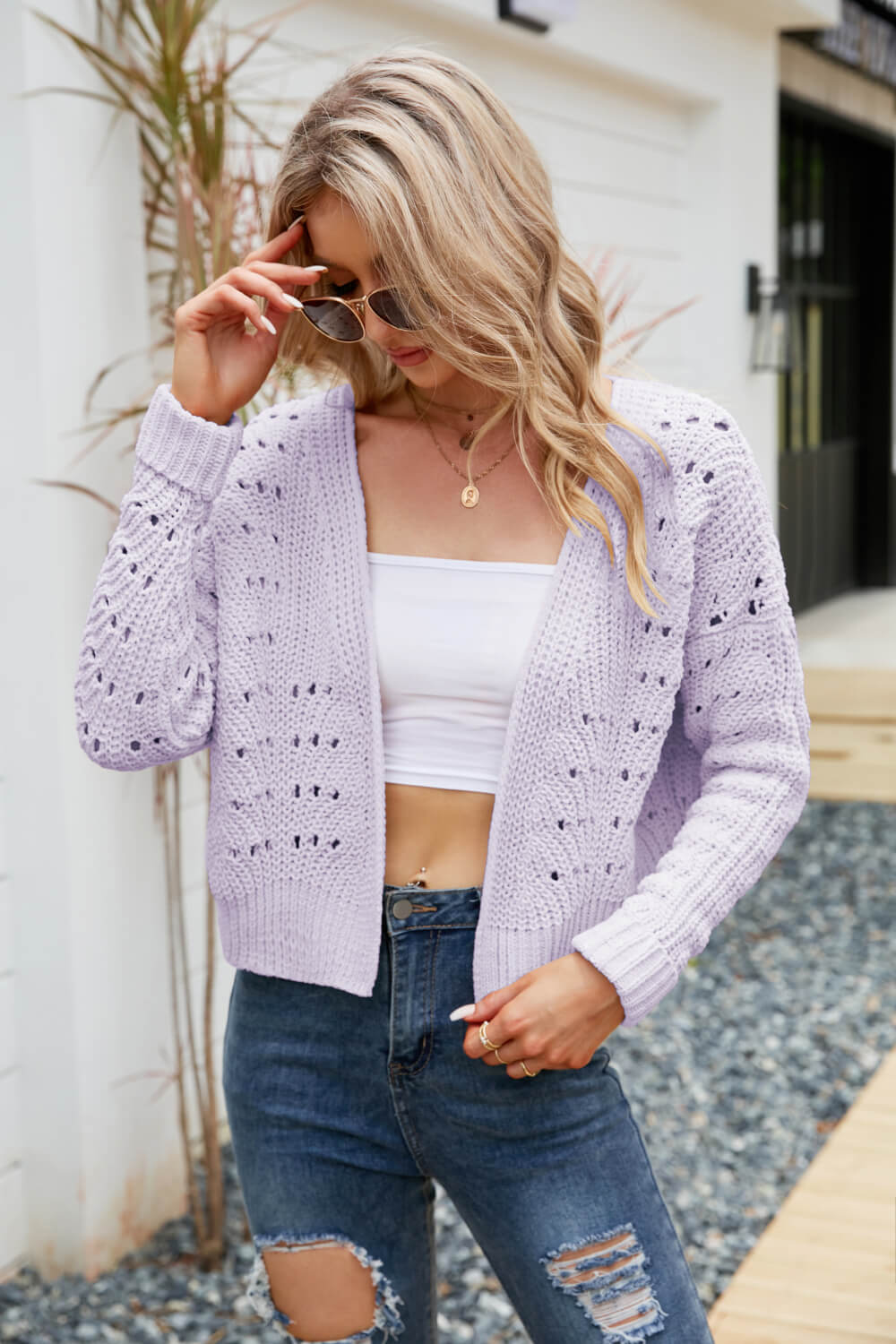 Honeybee Mumford's Open Front Cuffed Cropped Cardigan