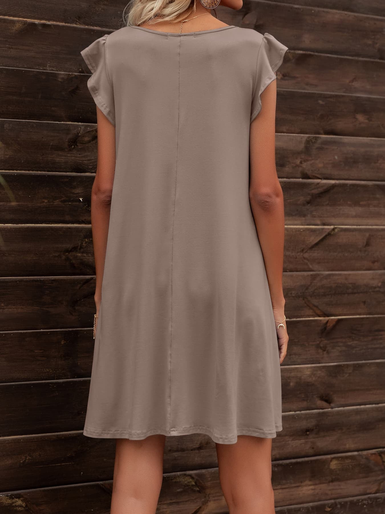 Honeybee Mumford's Round Neck Flutter Sleeve Dress with Pockets