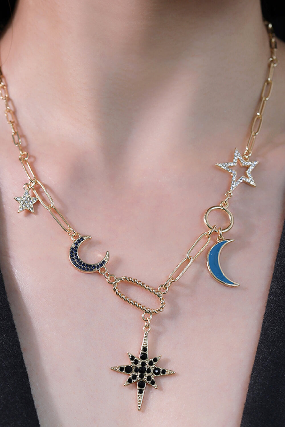 honeybee Mumford's Star and Moon Rhinestone Necklace