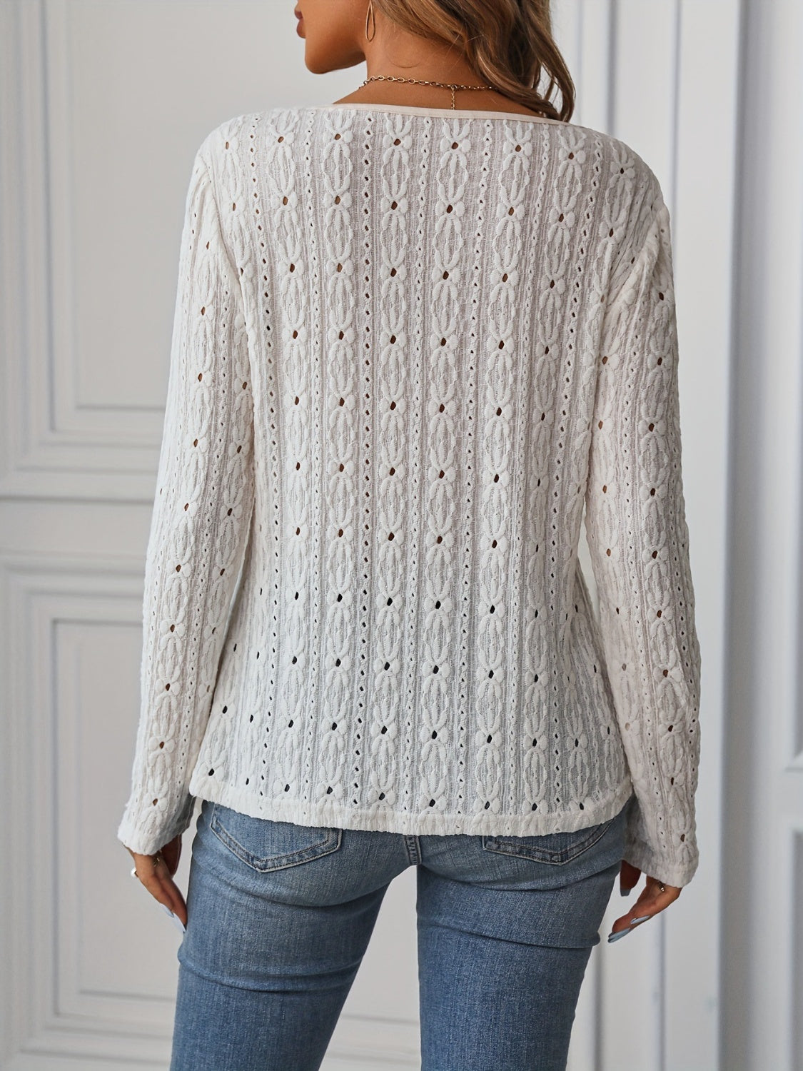 Honeybee Mumford's Eyelet Boat Neck Long Sleeve Blouse