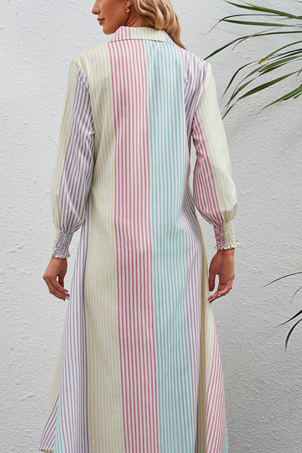 Honeybee Mumford's Rainbow Stripe Button-Up Maxi Shirt Dress