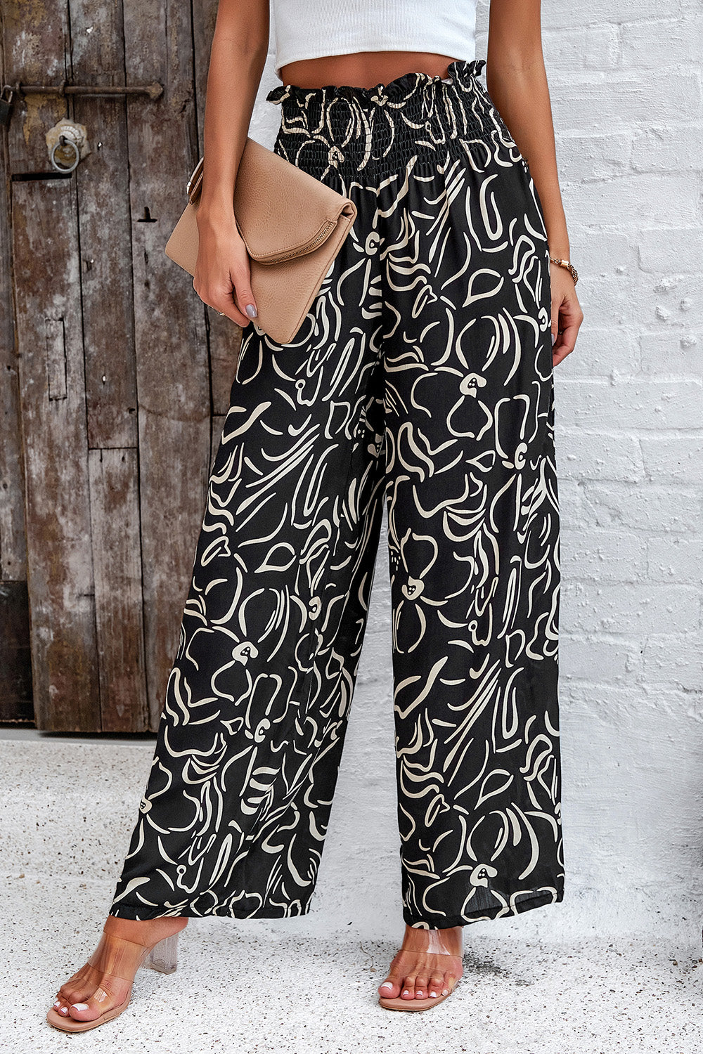 Honeybee Mumford's Smocked Printed Wide Leg Pants with Pockets