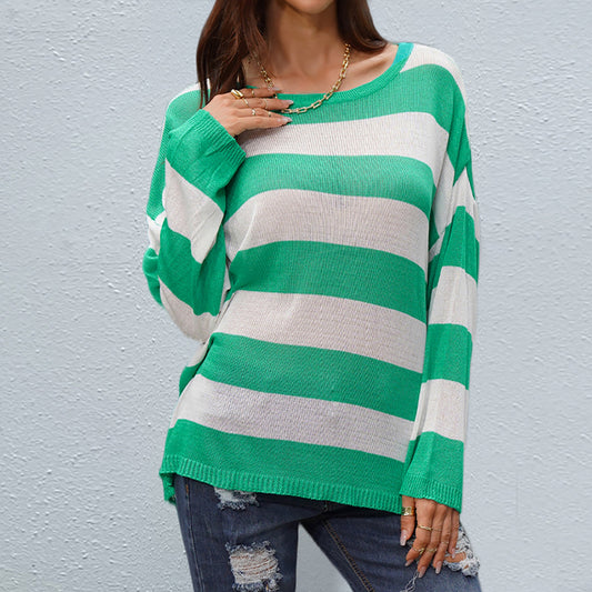 Honeybee Mumford's Striped Boat Neck Round Neck Sweater