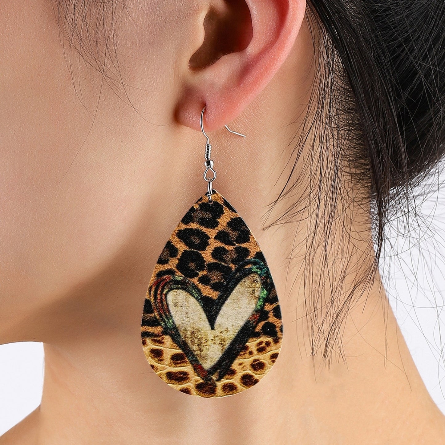 honeybee Mumford's Leather Leopard Teardrop Earrings