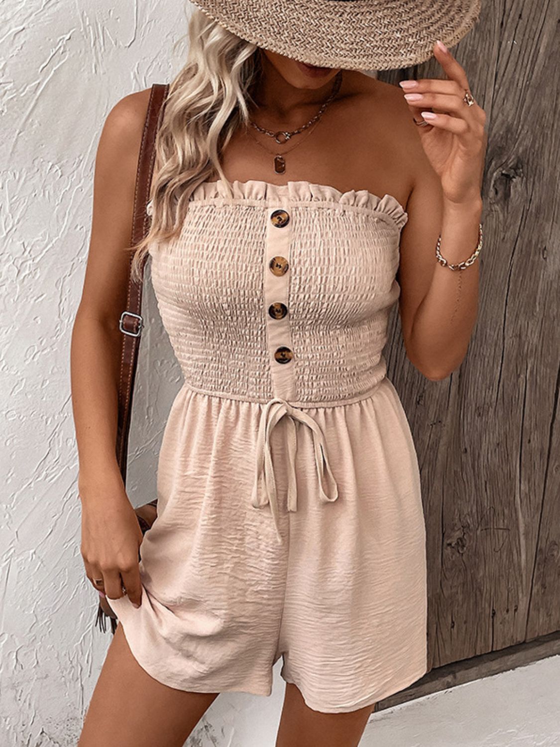 Honeybee Mumford's Decorative Button Smocked Strapless Romper