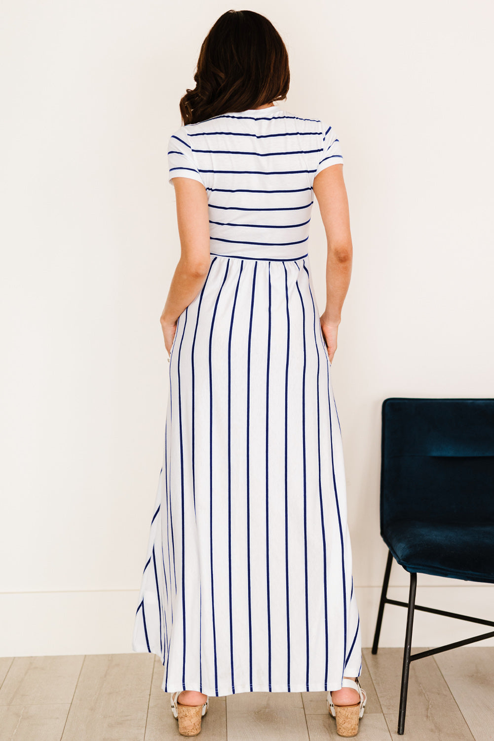 Honeybee Mumford's Striped Short Sleeve Crewneck Maxi Dress