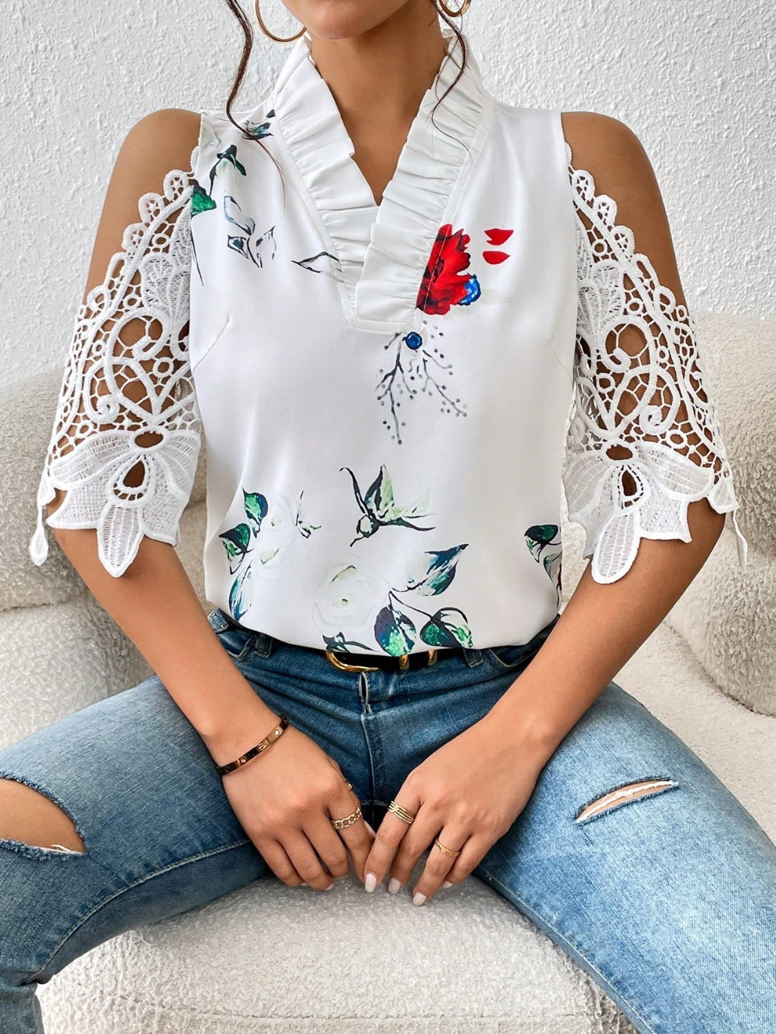 Honeybee Mumford's Lace Printed Half Sleeve Blouse