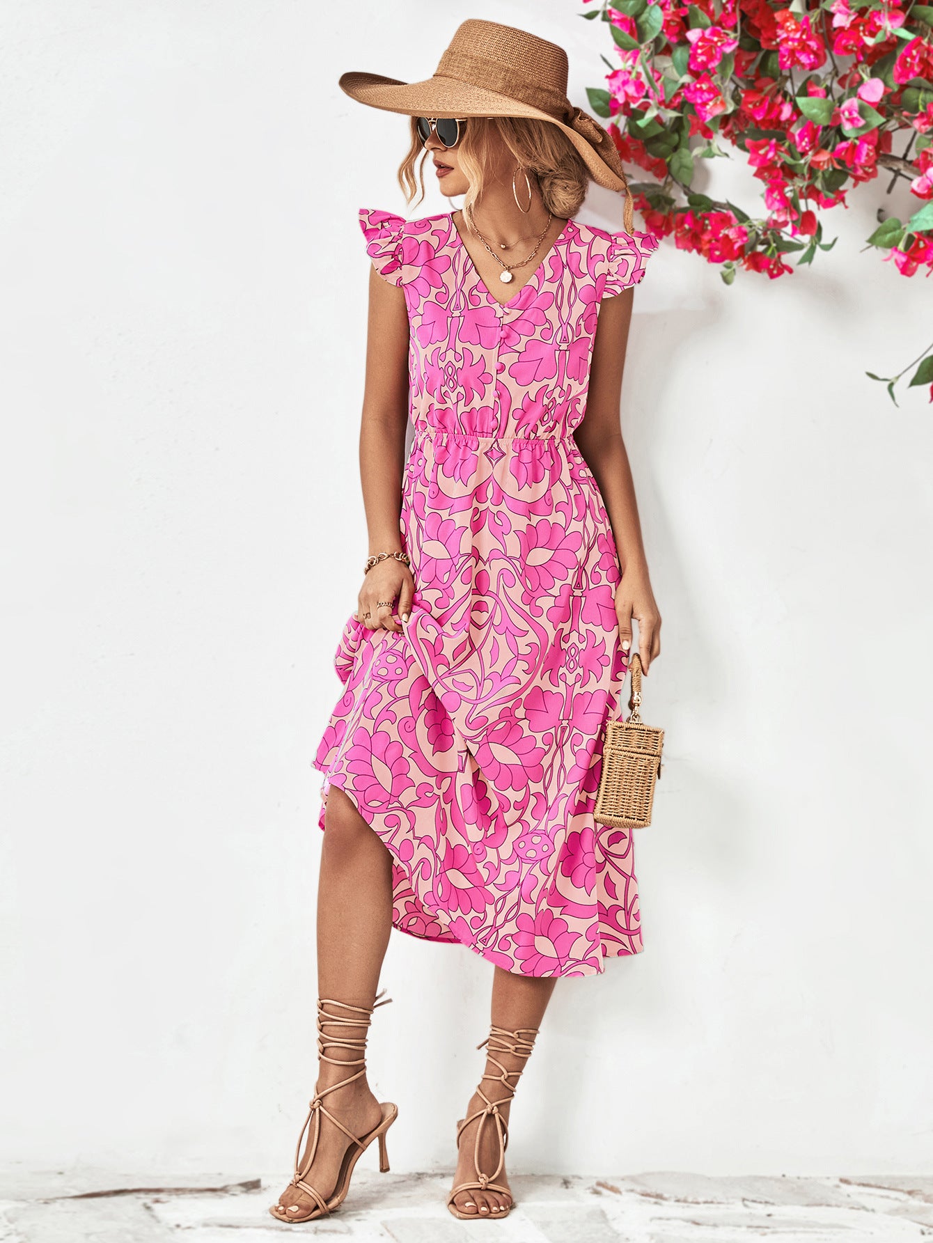 Honeybee Mumford's Floral V-Neck Cap Sleeve Dress