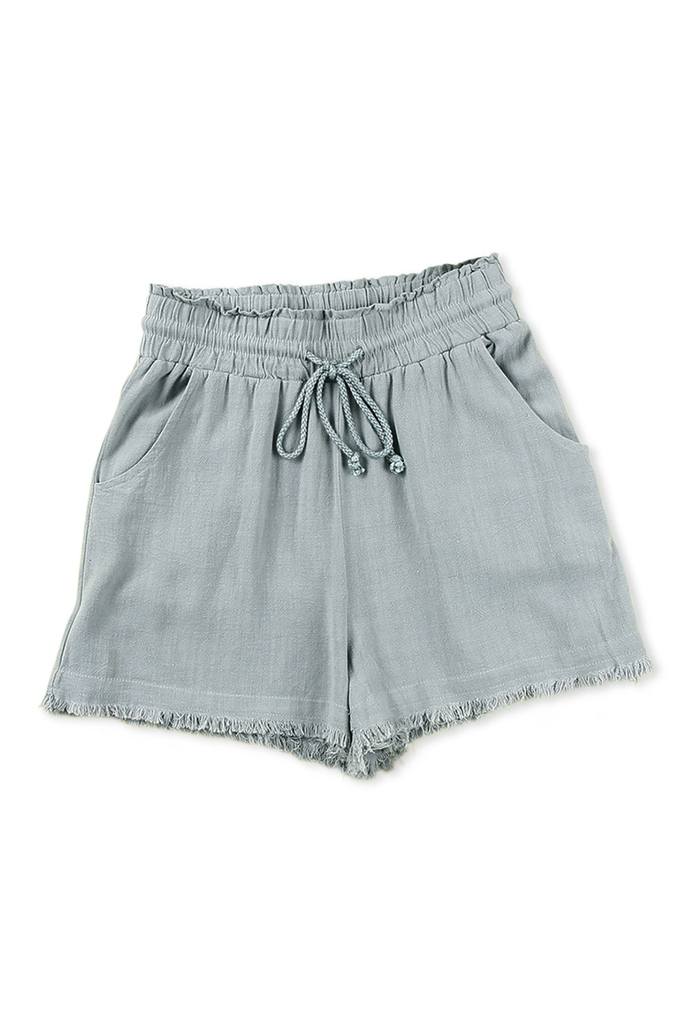 Honeybee Mumford's Gray Drawstring Frayed Edge Pocketed Shorts