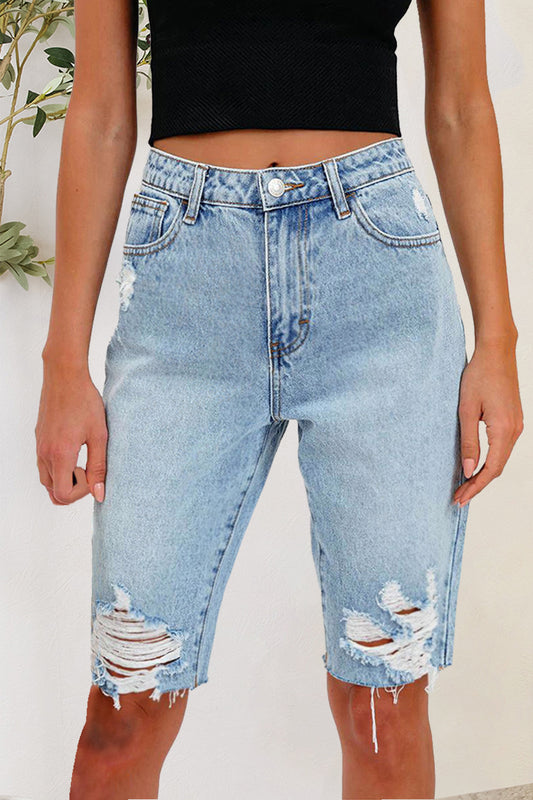 Honeybee Mumford's Distressed Pocketed Denim Shorts