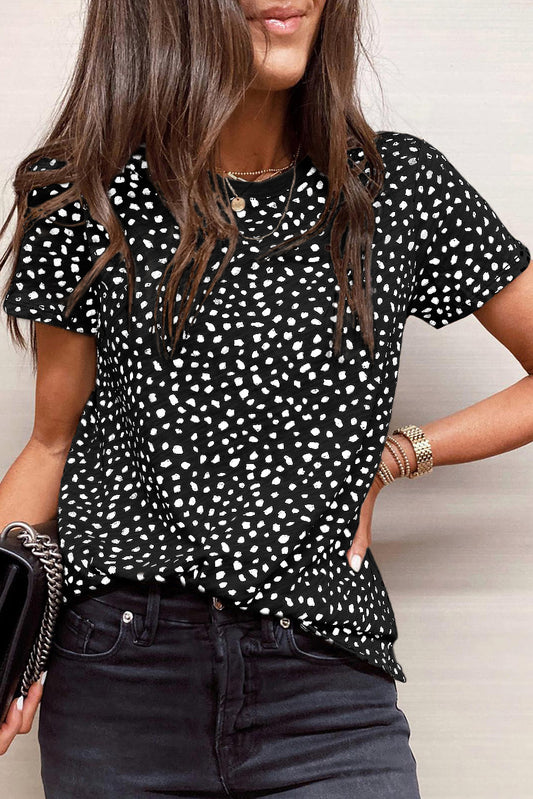 Honeybee Mumford's Black Cheetah Print O-neck Short Sleeve T Shirt