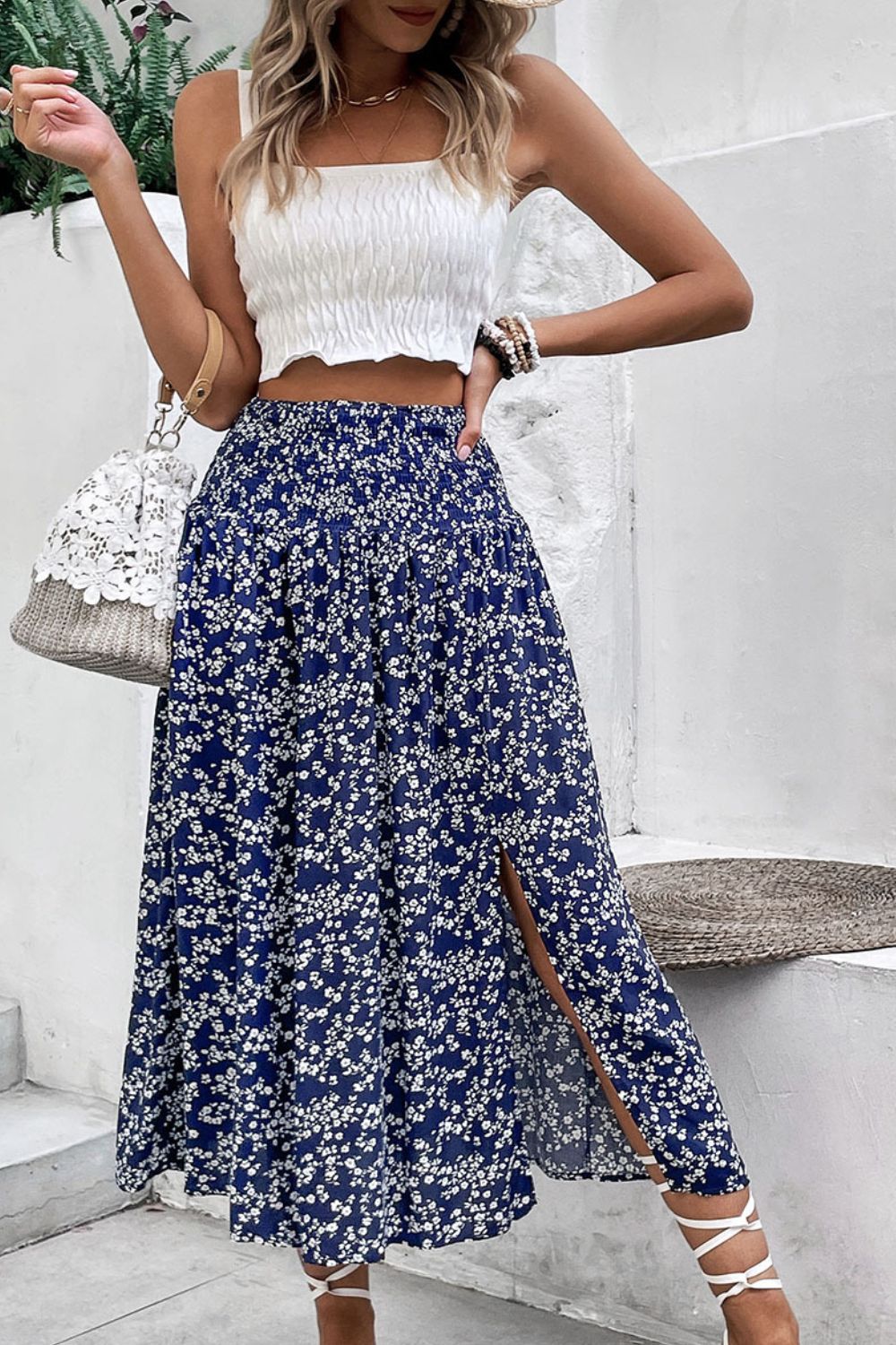 Honeybee Mumford's Ditsy Floral Slit High Waist Skirt