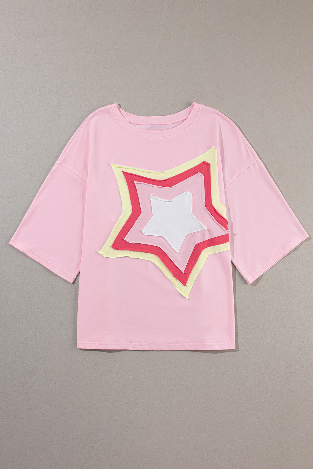 Honeybee Mumford's Light Pink Colorblock Star Patched Half Sleeve Oversized Tee