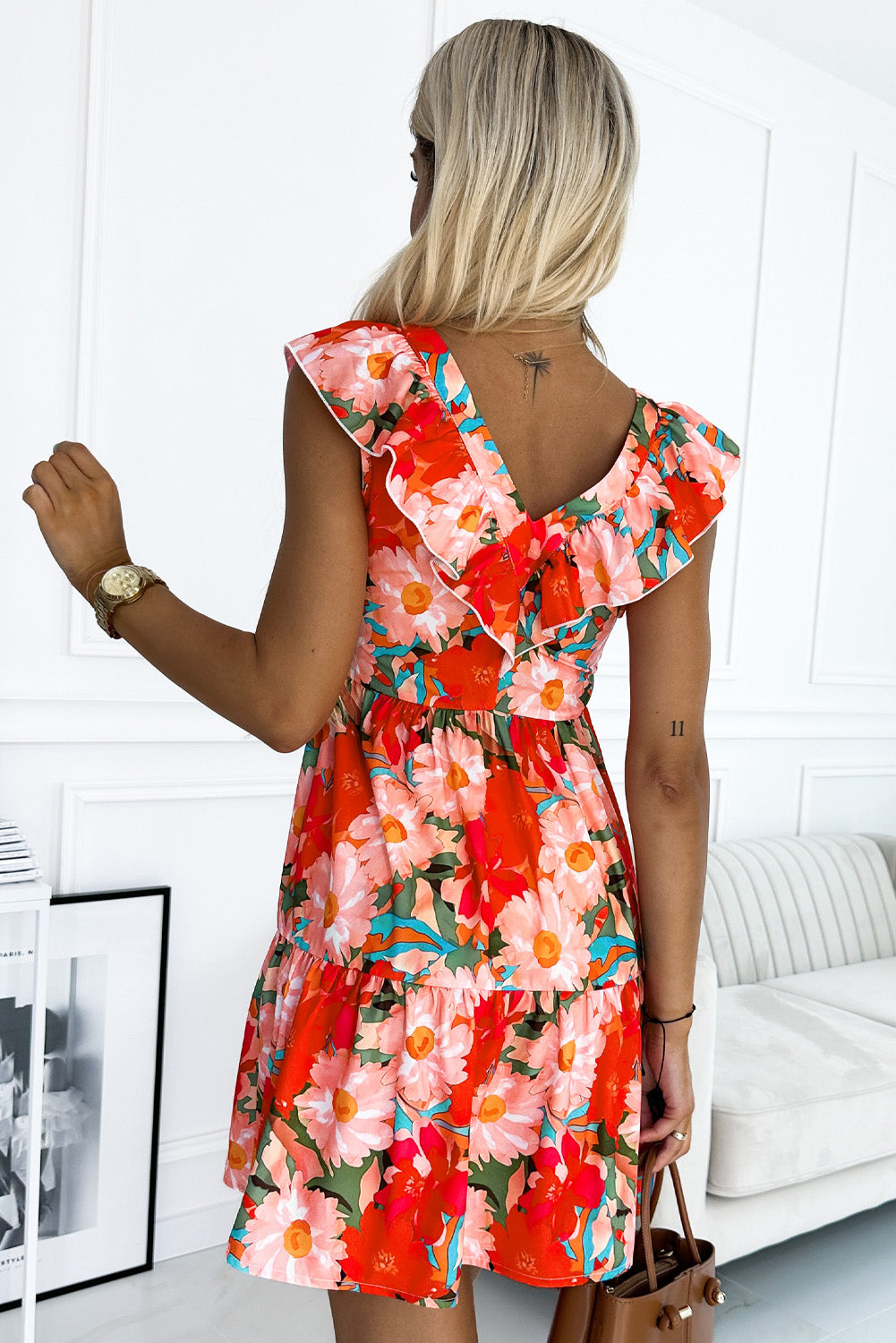 Honeybee Mumford's Ruffled V-Neck Mini Dress