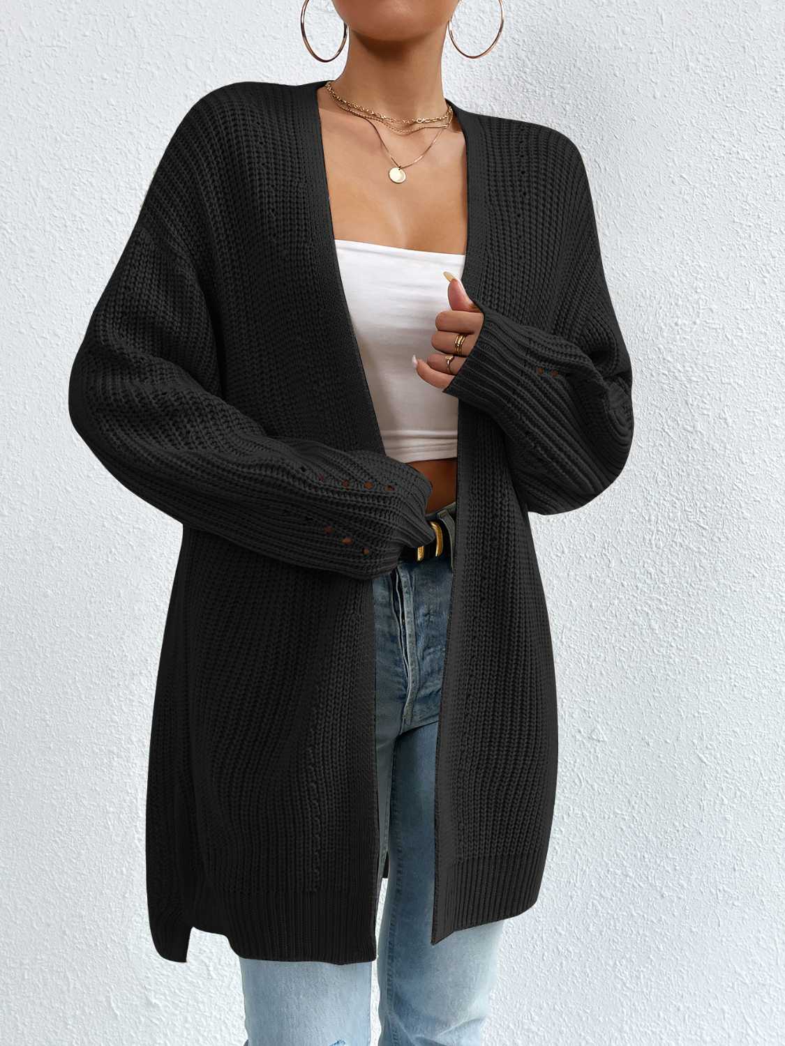 Honeybee Mumford's Open Front Dropped Shoulder Slit Cardigan