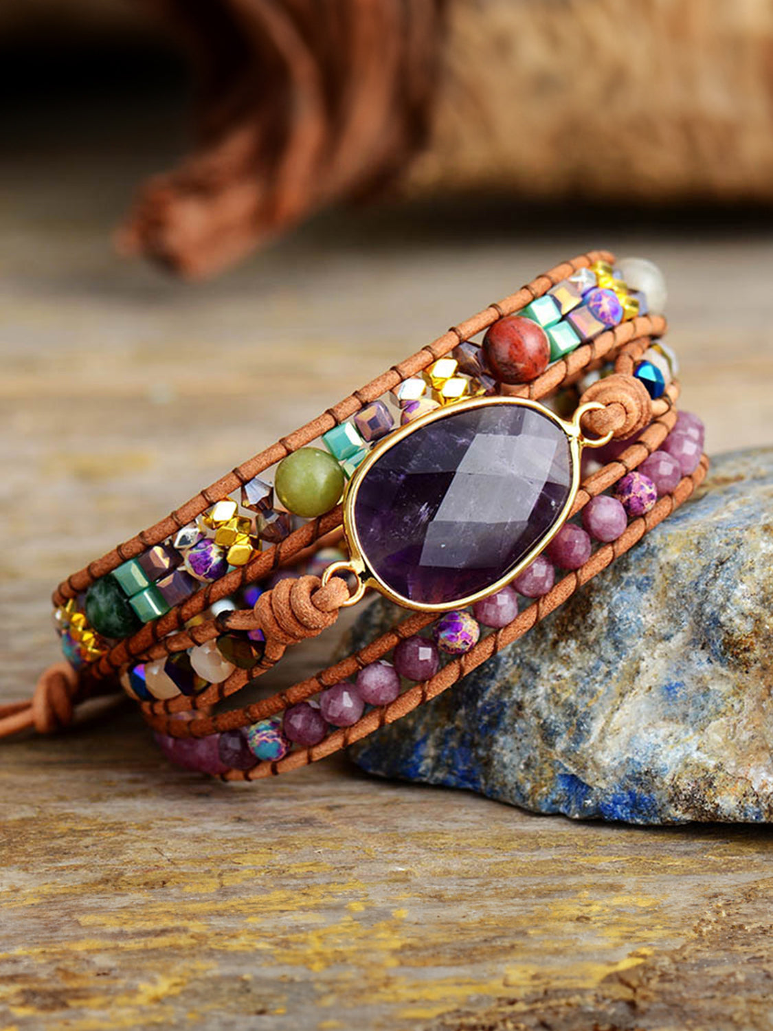 honeybee Mumford's Triple-Layer Amethyst Bracelet