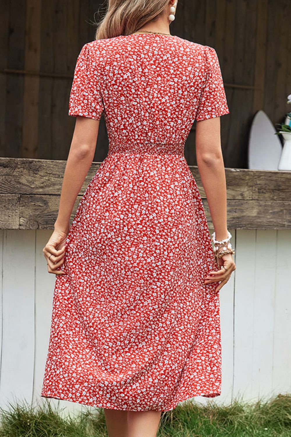 Honeybee Mumford's Floral Button Front Tied Puff Sleeve Dress