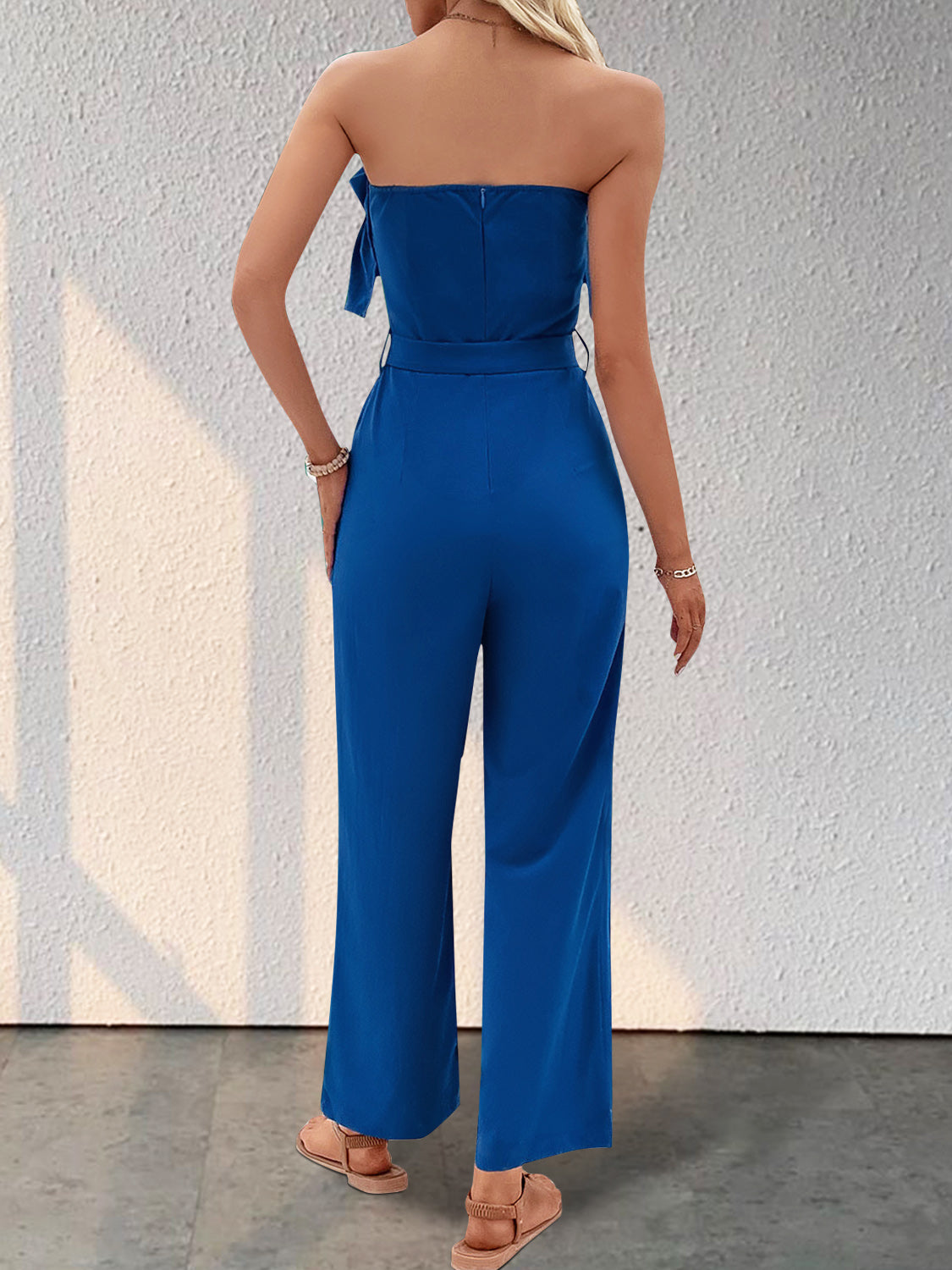 Honeybee Mumford's Ruffled Tie Waist Tube Jumpsuit