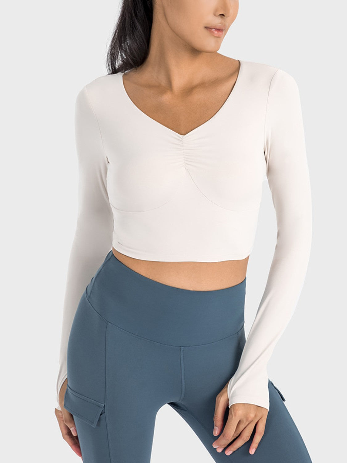 Honeybee Mumford's Ruched Cropped Long Sleeve Sports Top