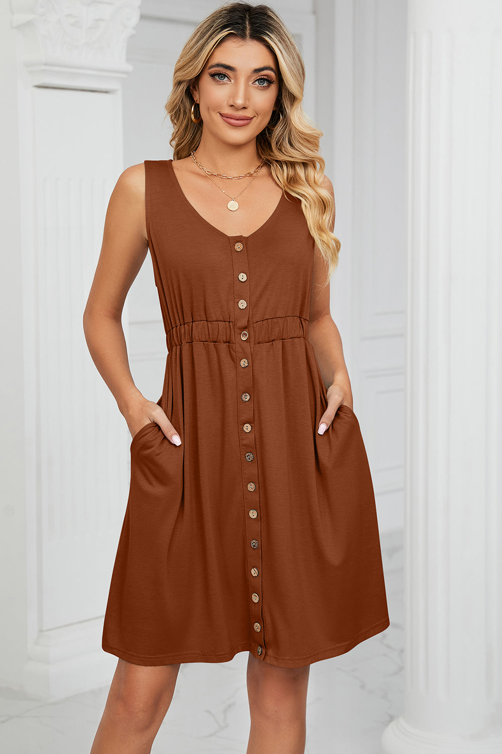 Honeybee Mumford's Buttoned Wide Strap Mini Dress