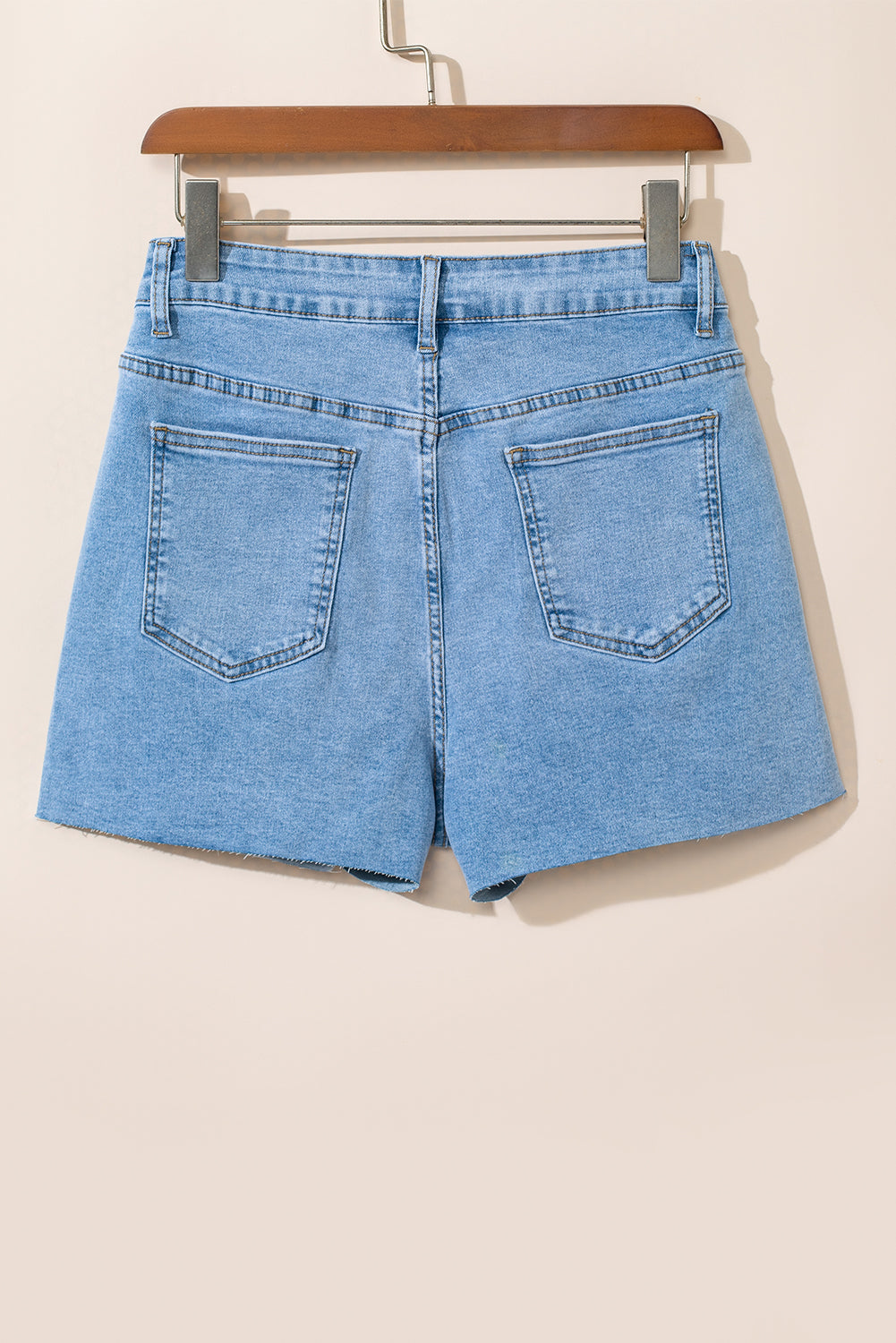 Honeybee Mumford's Sky Blue Stud Embellished High Waist Denim Shorts