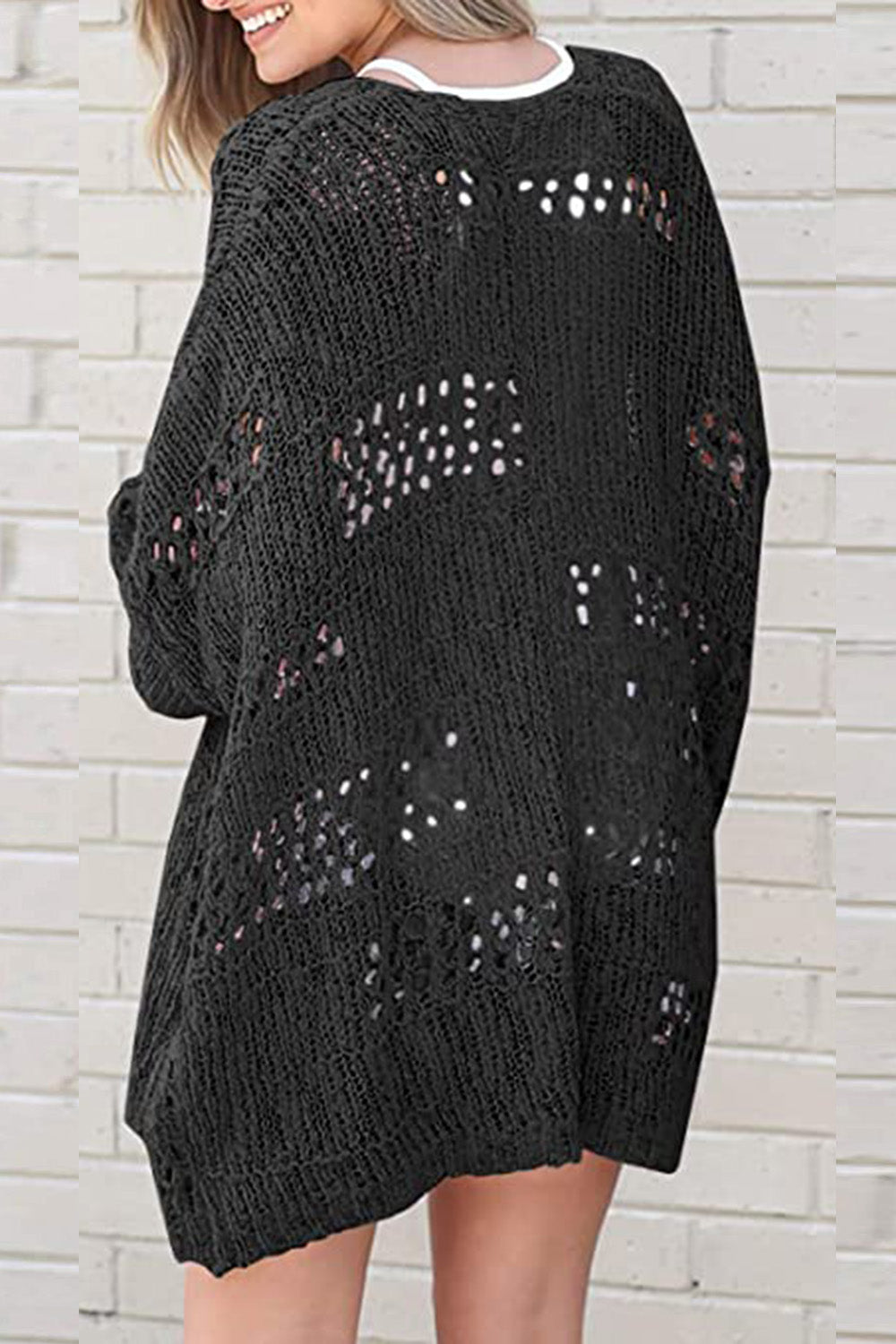 Honeybee Mumford's Openwork Open Front Long Sleeve Cardigan