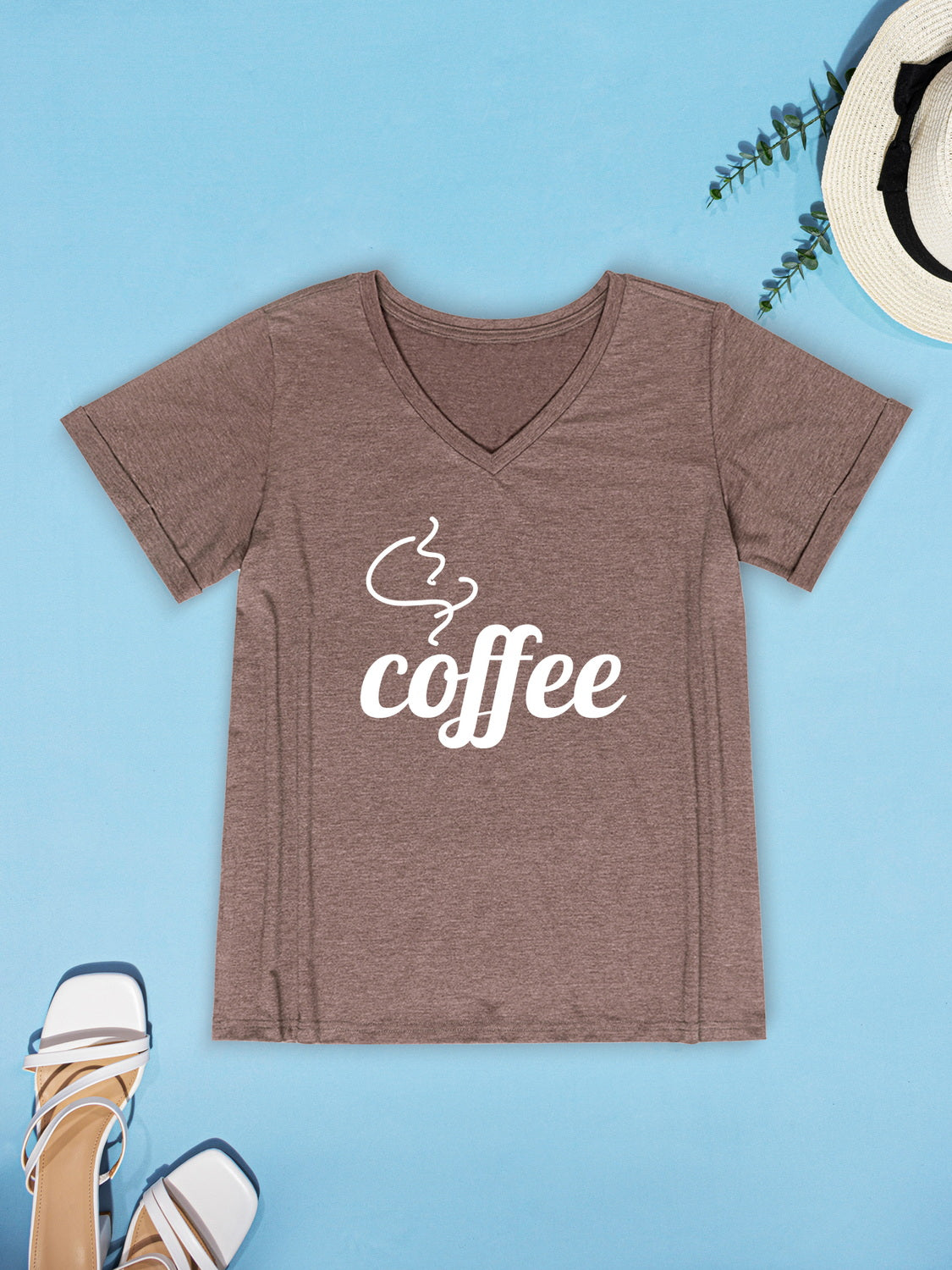 Honeybee Mumford's COFFEE V-Neck Short Sleeve T-Shirt