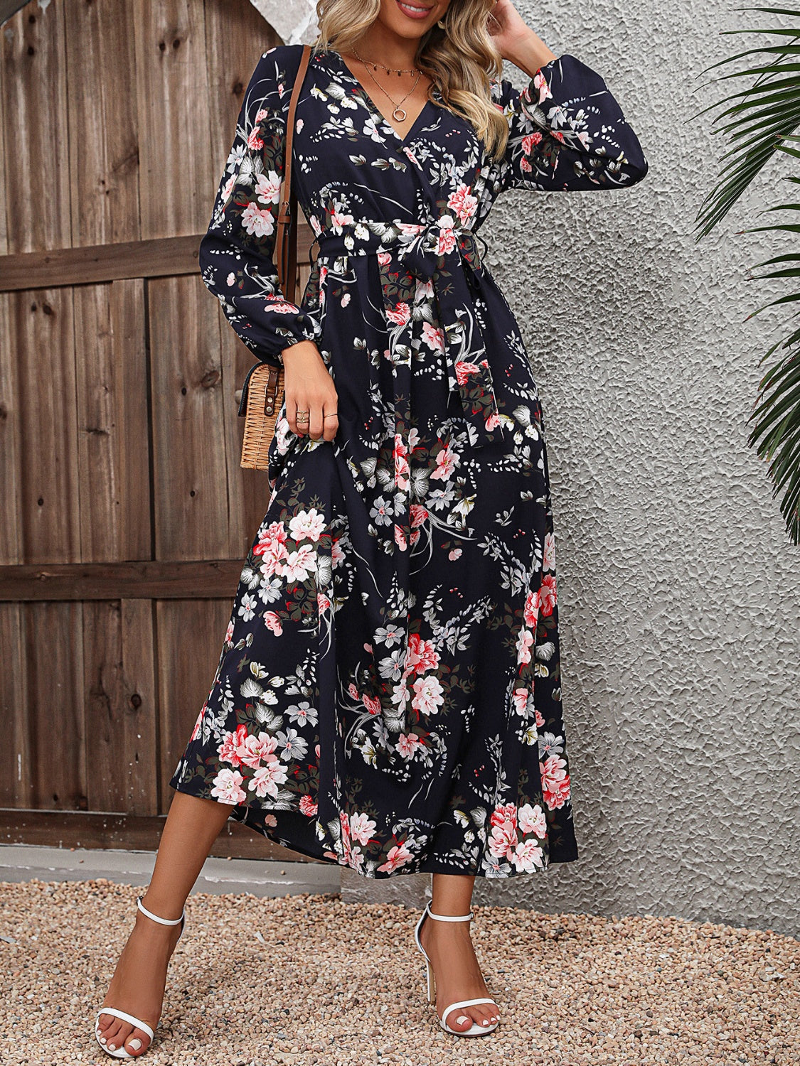 Honeybee Mumford's Floral Long Sleeve Surplice Neck Dress