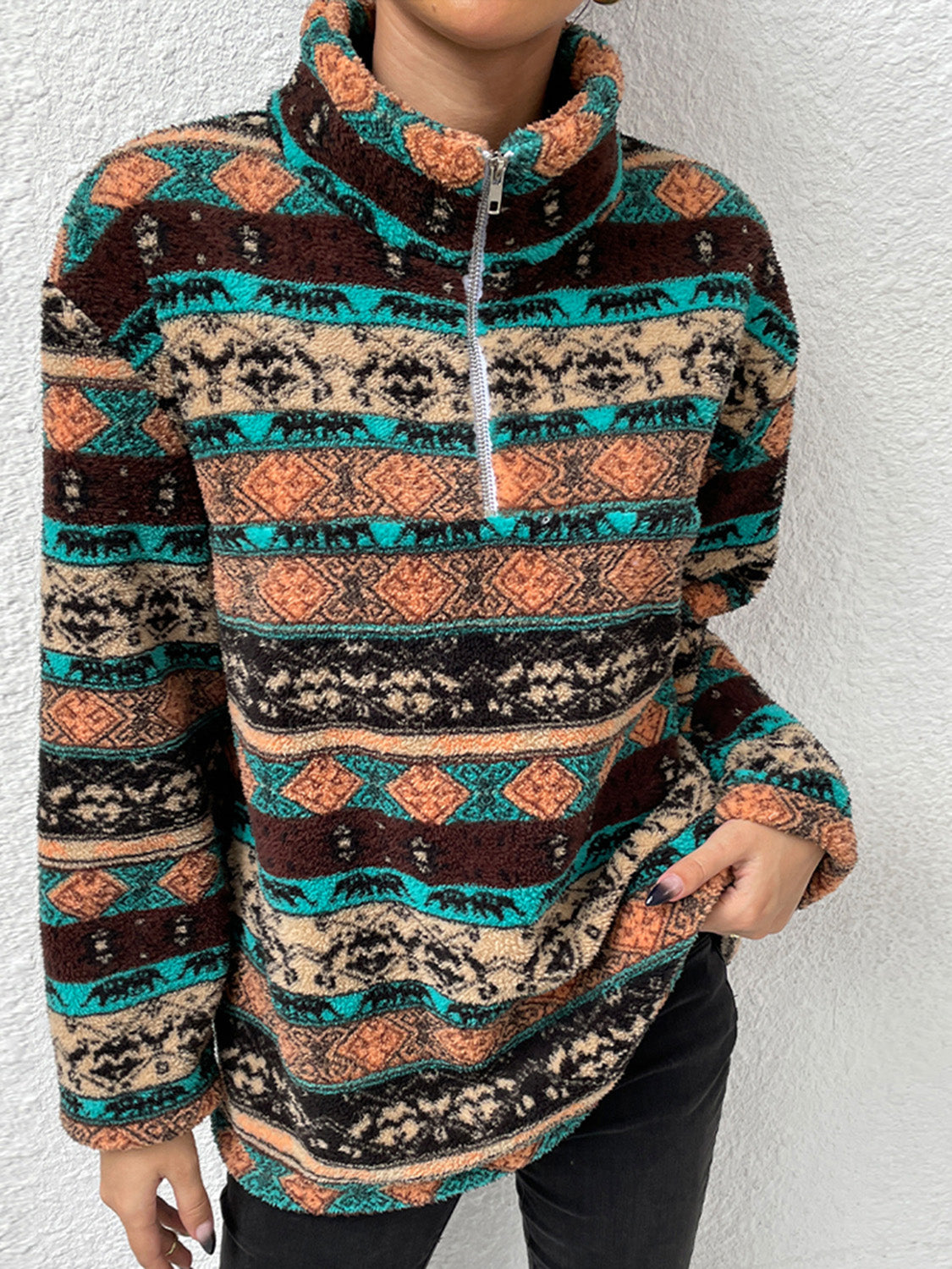 Honeybee Mumford's Printed Quarter-Zip Long Sleeve Sweater