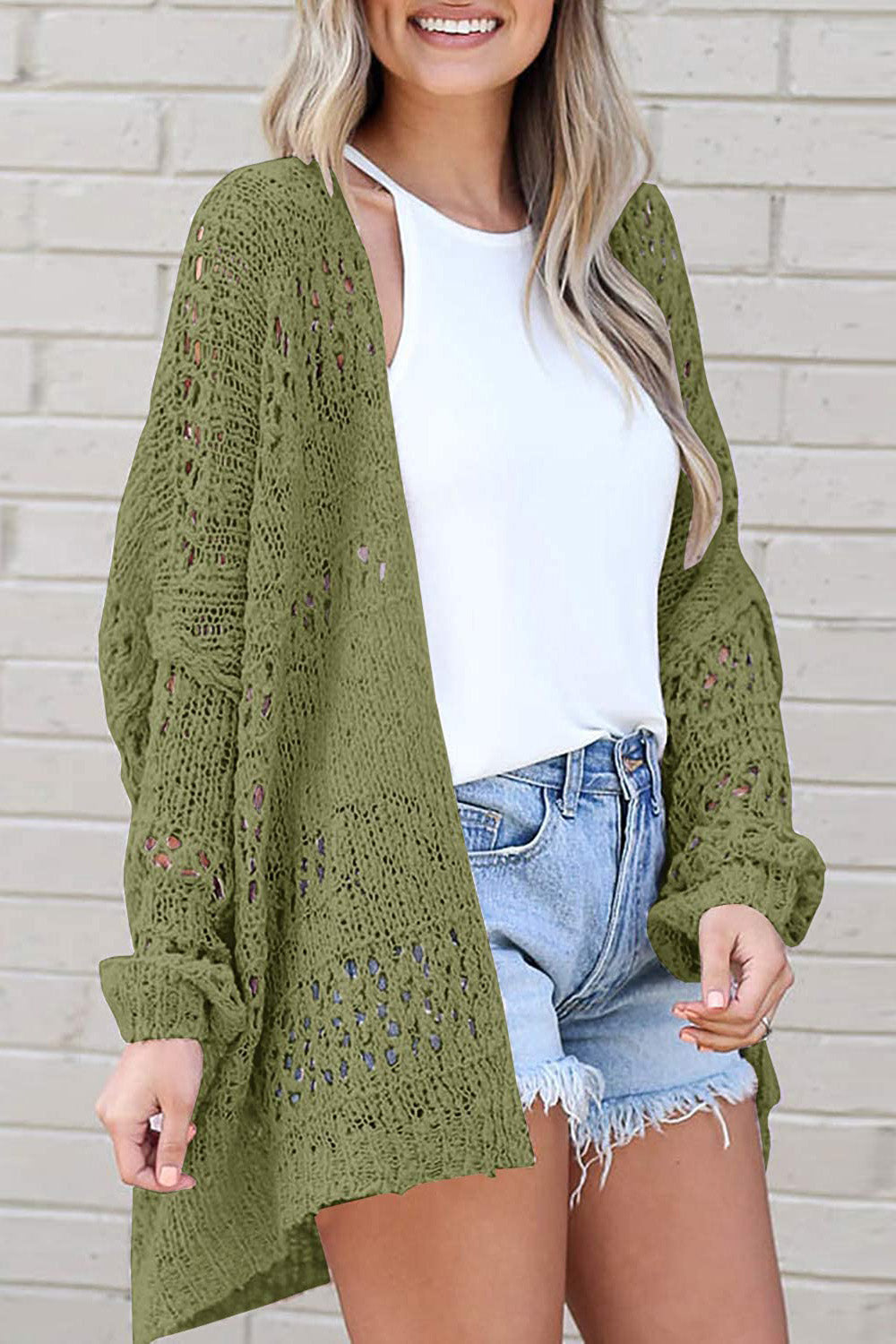 Honeybee Mumford's Openwork Open Front Long Sleeve Cardigan