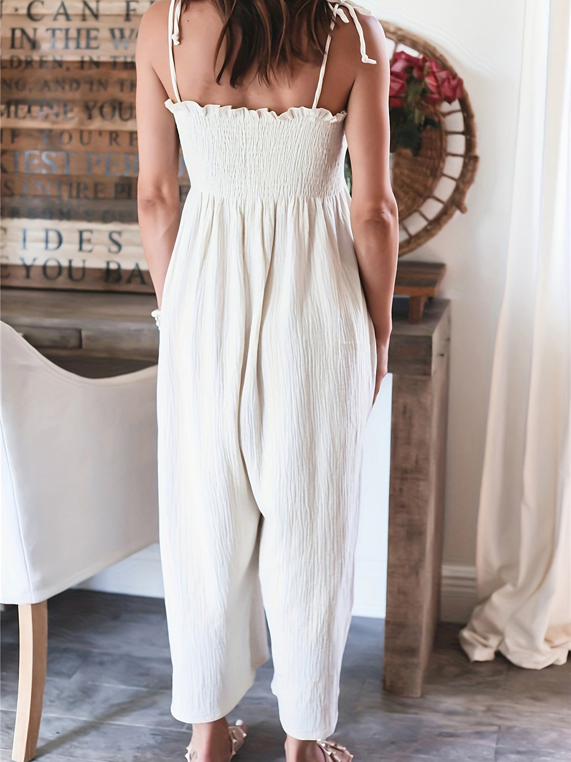 Honeybee Mumford's Full Size Smocked Spaghetti Strap Wide Leg Jumpsuit