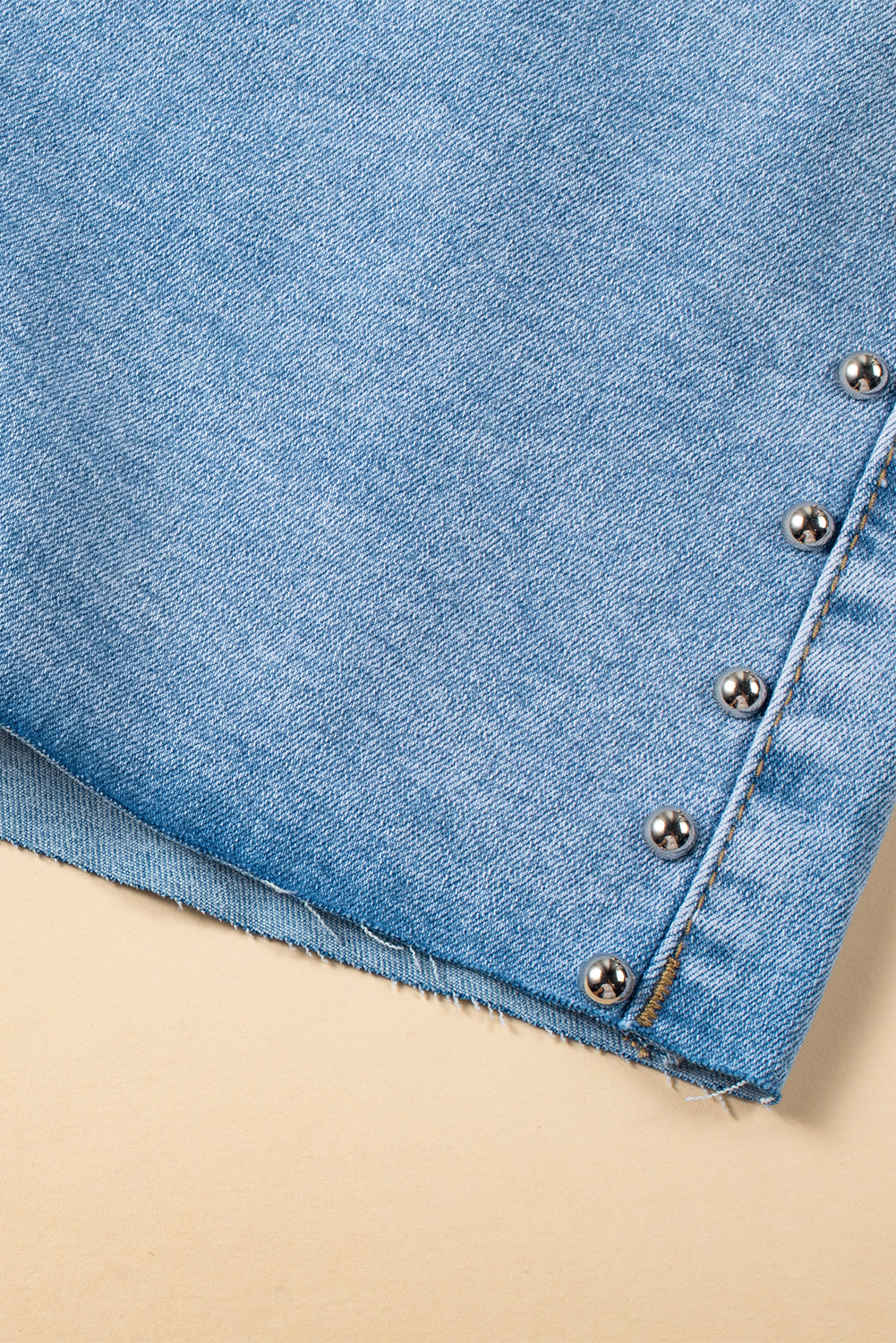 Honeybee Mumford's Sky Blue Stud Embellished High Waist Denim Shorts