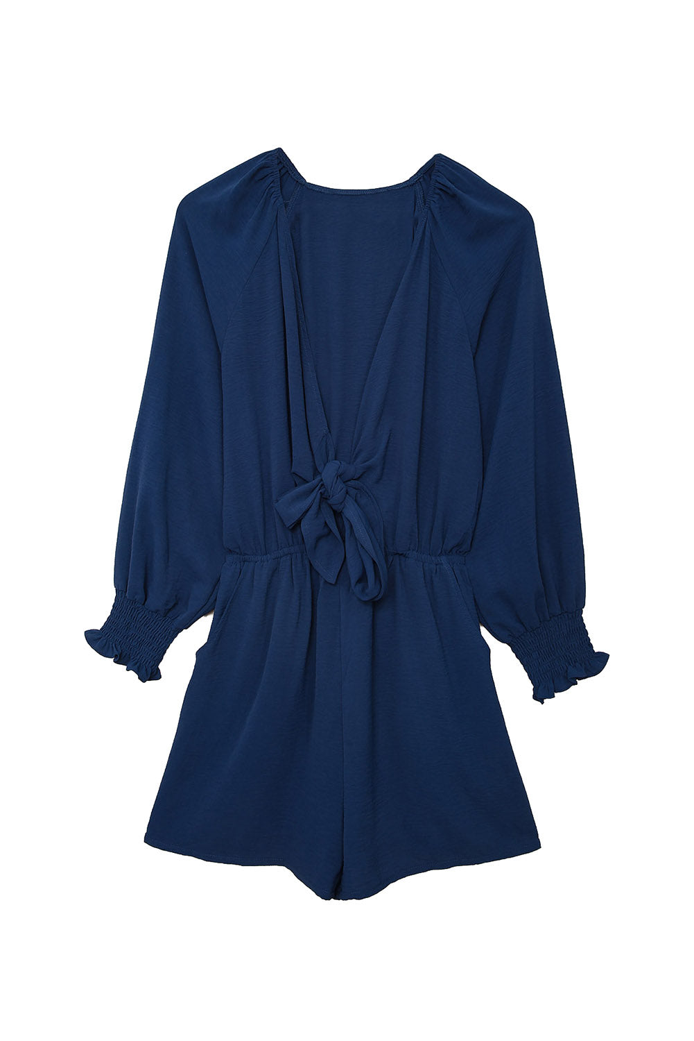 Honeybee Mumford's Navy Tie Knot Puff Long Sleeve Romper