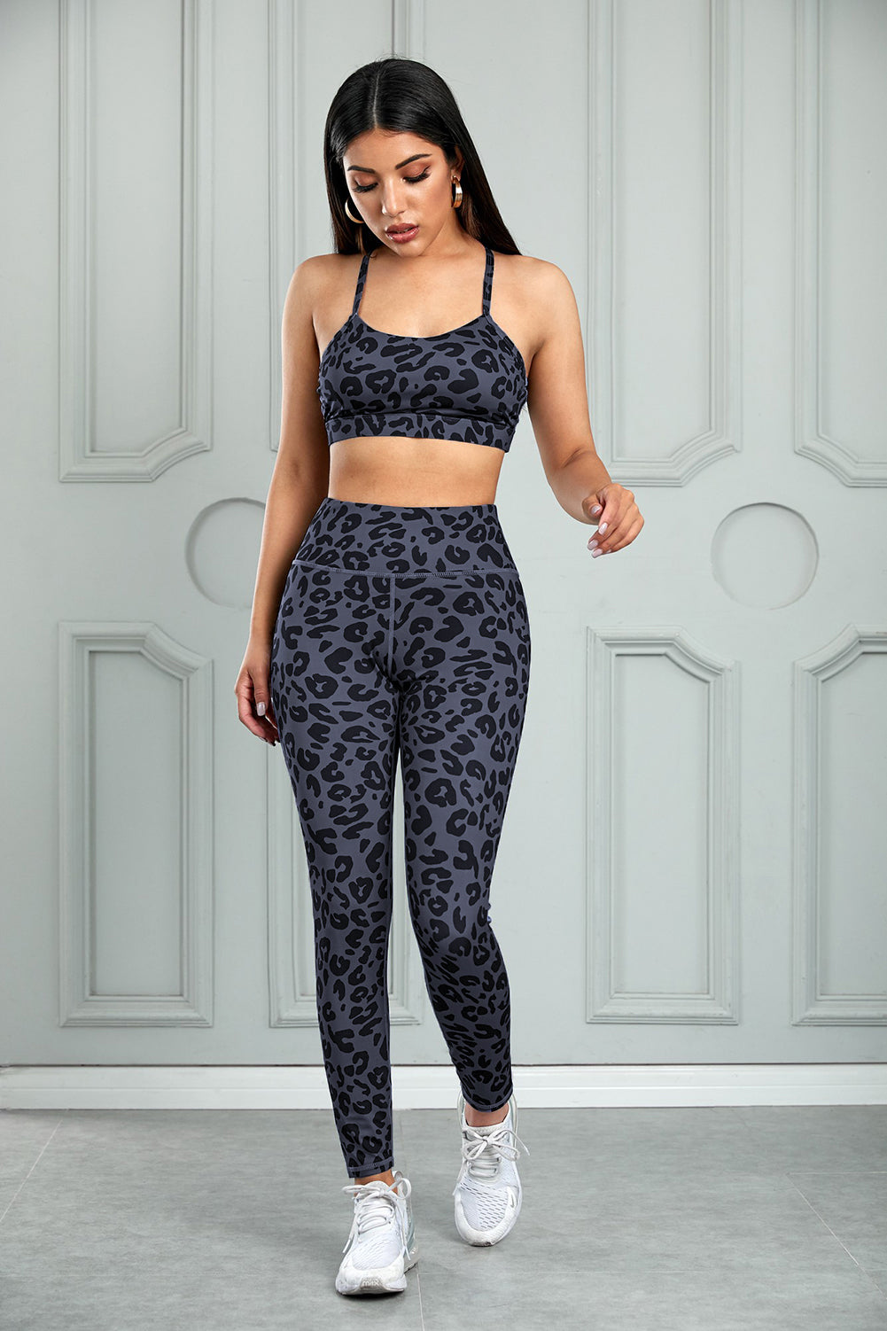 Honeybee Mumford's Leopard Cutout Sports Bra and Leggings Set