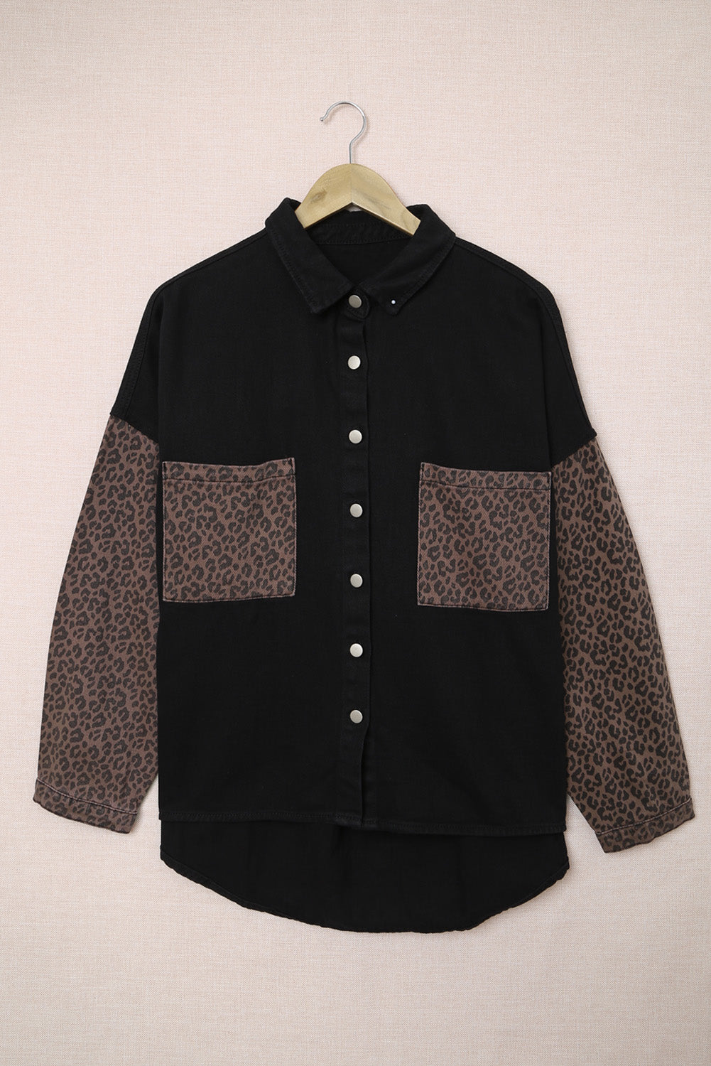 Honeybee Mumford's Black Contrast Leopard Denim Jacket