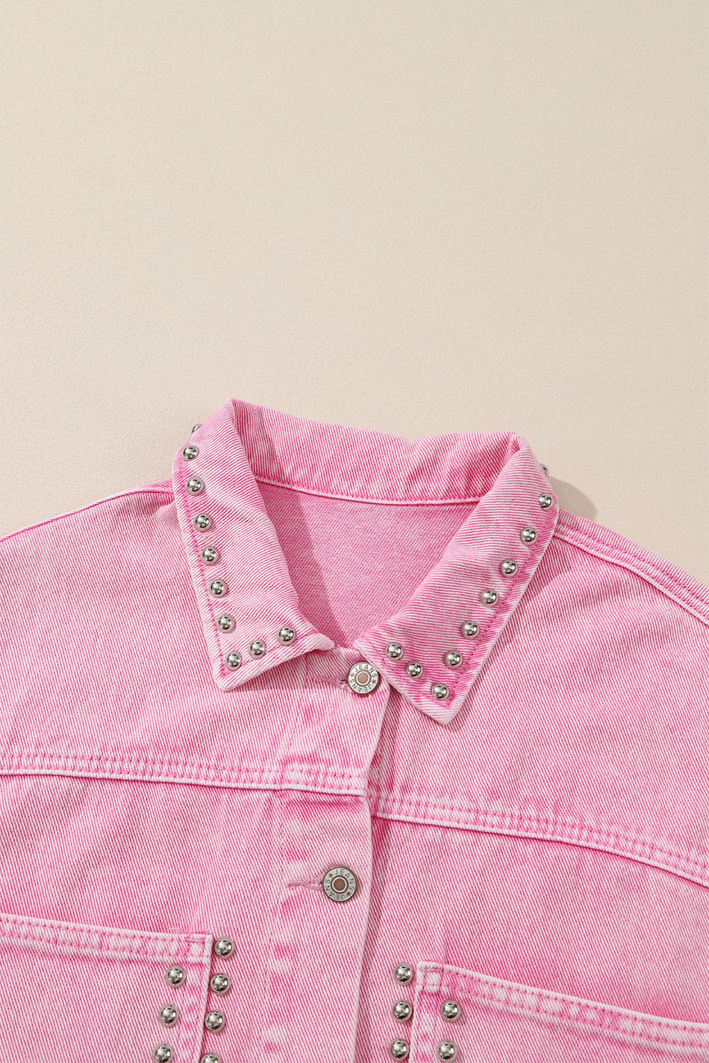 Honeybee Mumford's Pink Rivet Studded Pocketed Denim Jacket