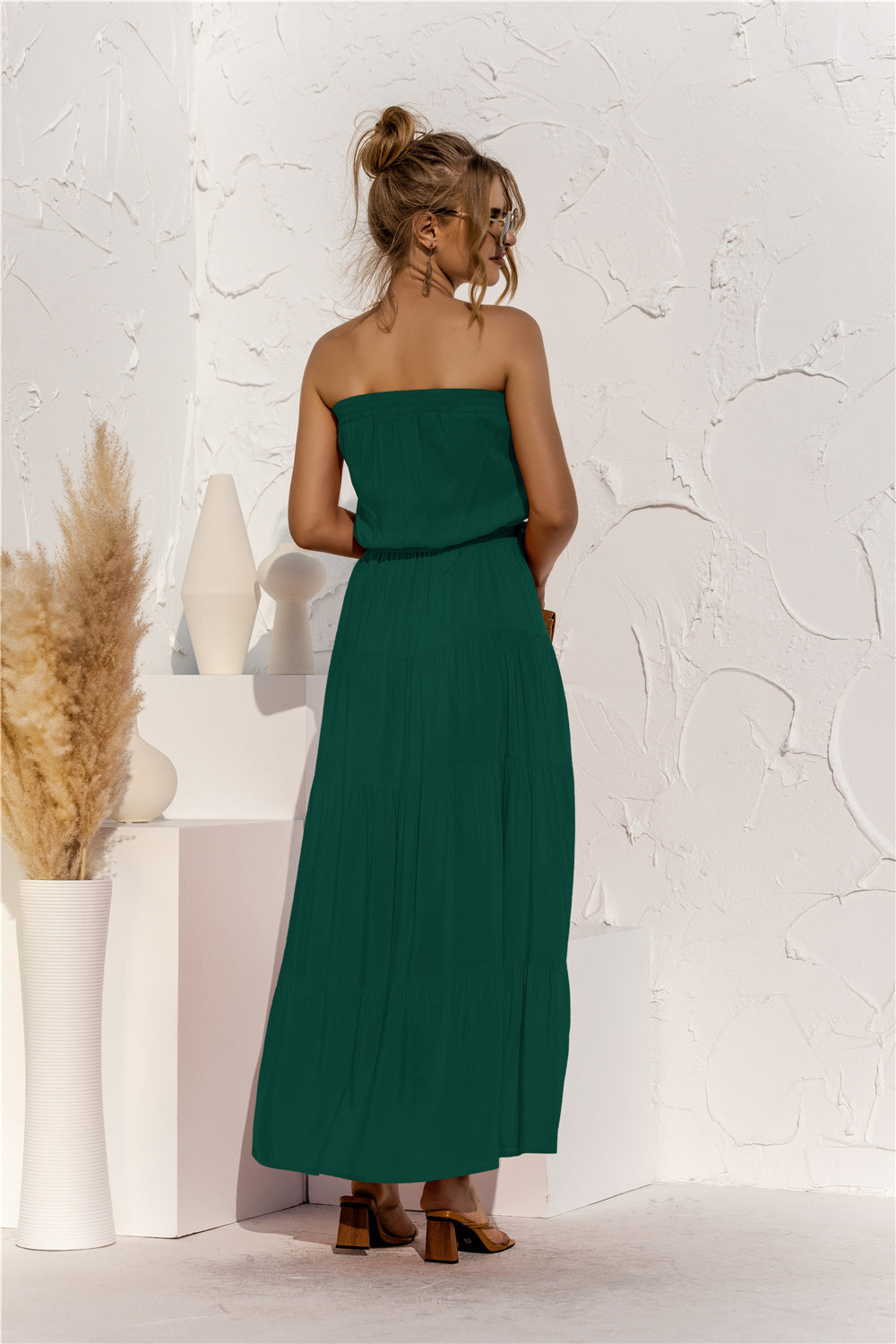 Honeybee Mumford's Strapless Tie Waist Tiered Maxi Dress