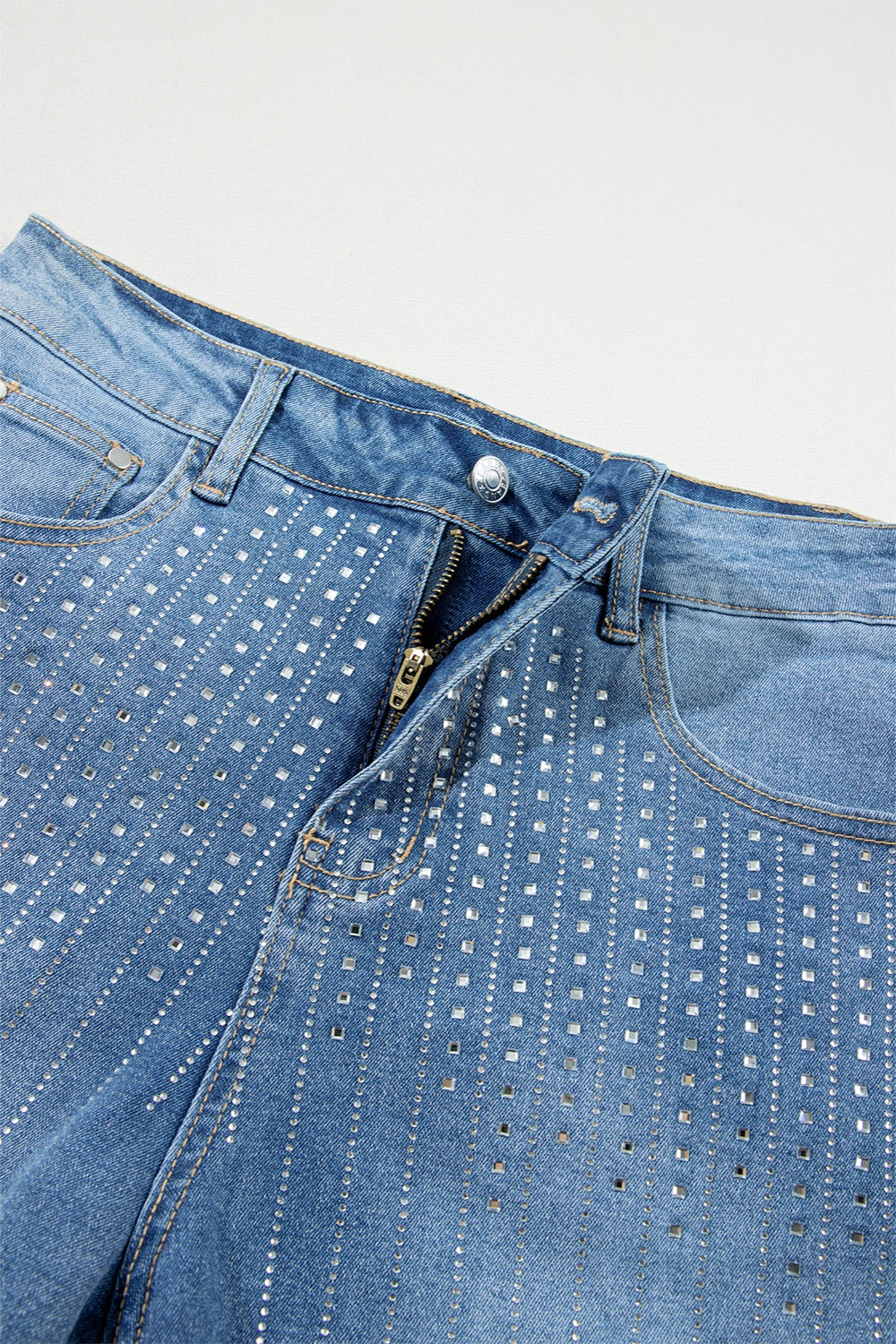 Honeybee Mumford's Rhinestone High Waist Denim Shorts