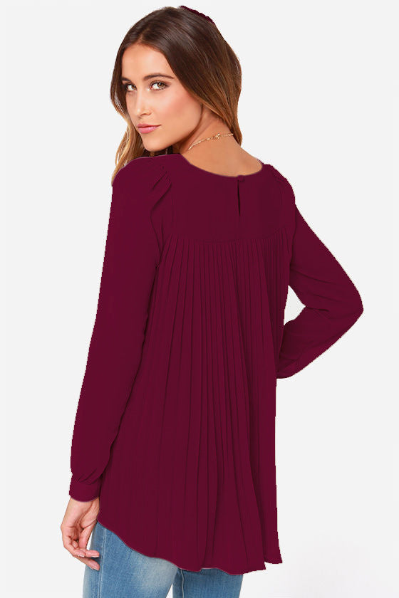 Honeybee Mumford's Full Size Round Neck Back Pleated Blouse