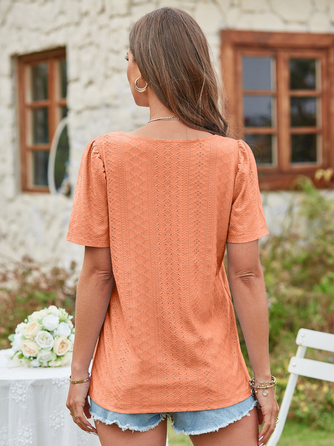 Honeybee Mumford's Eyelet Square Neck Short Sleeve Blouse